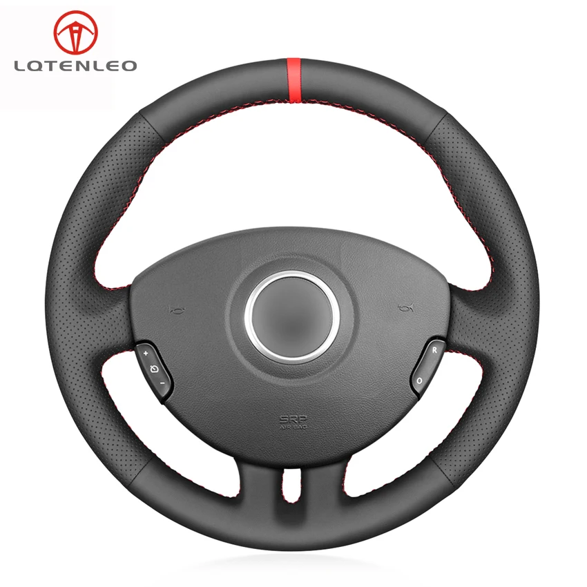 LQTENLEO черного цвета из натуральной кожи крышка рулевого колеса для Renault Clio 3 2005 2006 2007 2008 2009 2010 2011 2012 2013