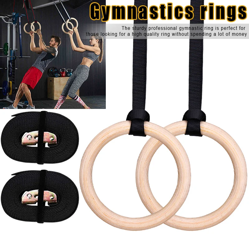 

Newly Wood Gymnastic Rings 28mm Gym Rings with Adjustable Long Buckles Straps for Workout Home Gym Cross Fitness SD669