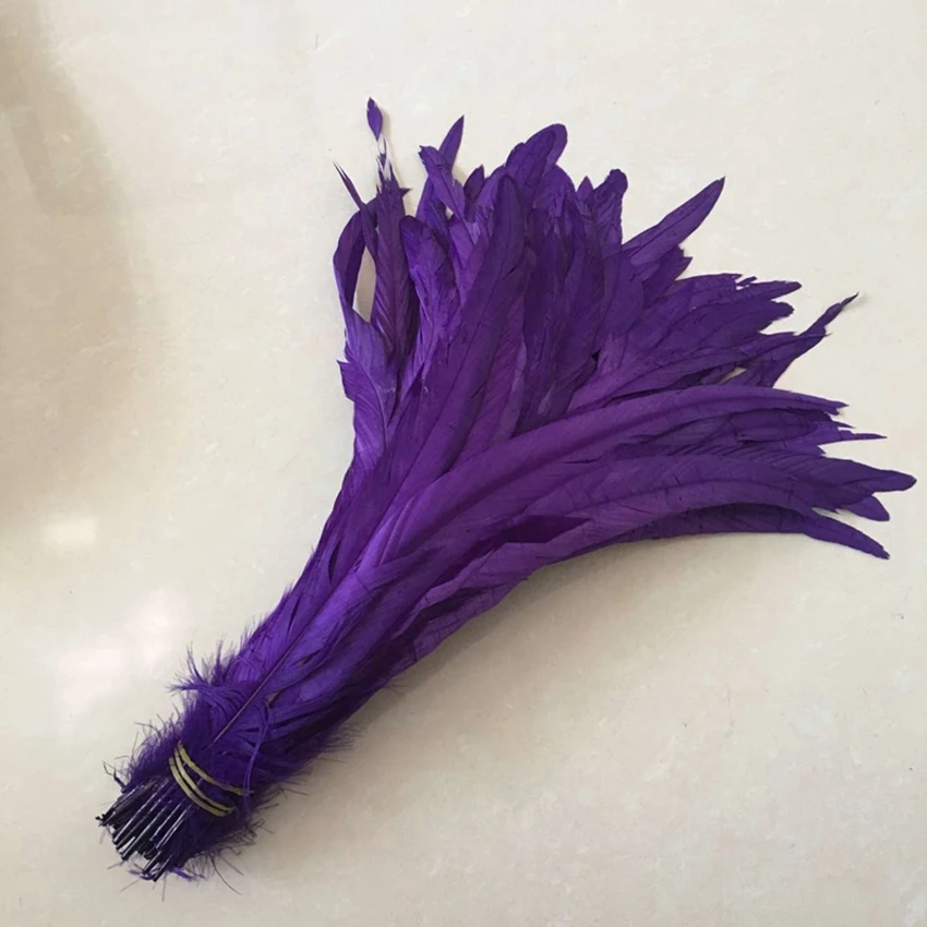 

Asia Ra 50Pcs/lot Purple Dyed rooster chicken feathers Loose cock tails plumes 25-30cm 10-12inches diy handmade accessorys lace