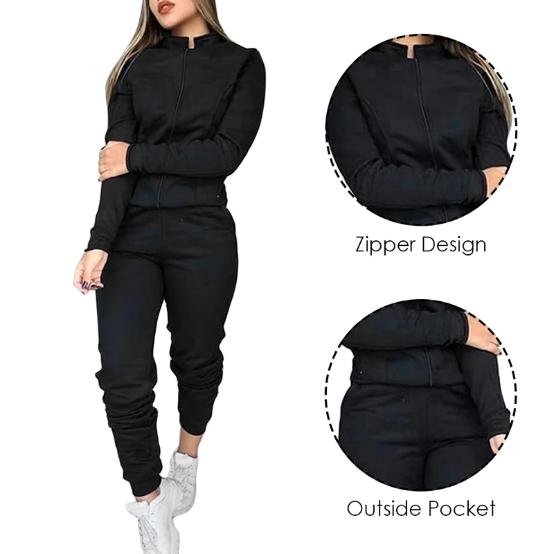 Laamei Fashion 2 Pieces Tracksuit Warm Sportwear Sets Women Autumn Zipper Jacket Sport Coat+Casual Jogger Sweatpants Sets