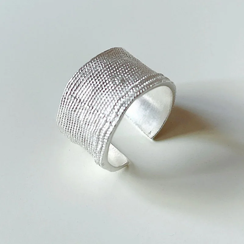 Silver Rings Silver Ring Foxanry INS Fashion Silver Color Wide Rings for Women Vintage Popular Design Irregular Texture Charm Party Jewelry Gifts
