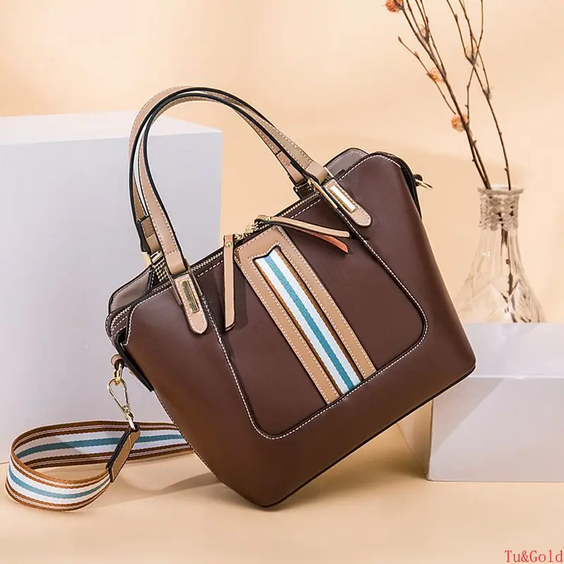 

Napa pattern leather splicing women's bag European and American style cowhide versatile portable Single Shoulder Messenger Bag