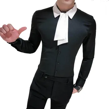 

2020 NEW Men Shirt Long Sleeve Designer Tie Slim Fit Dress Shirt Social Masculina Streetwear Party Tuxedo Work Clothing