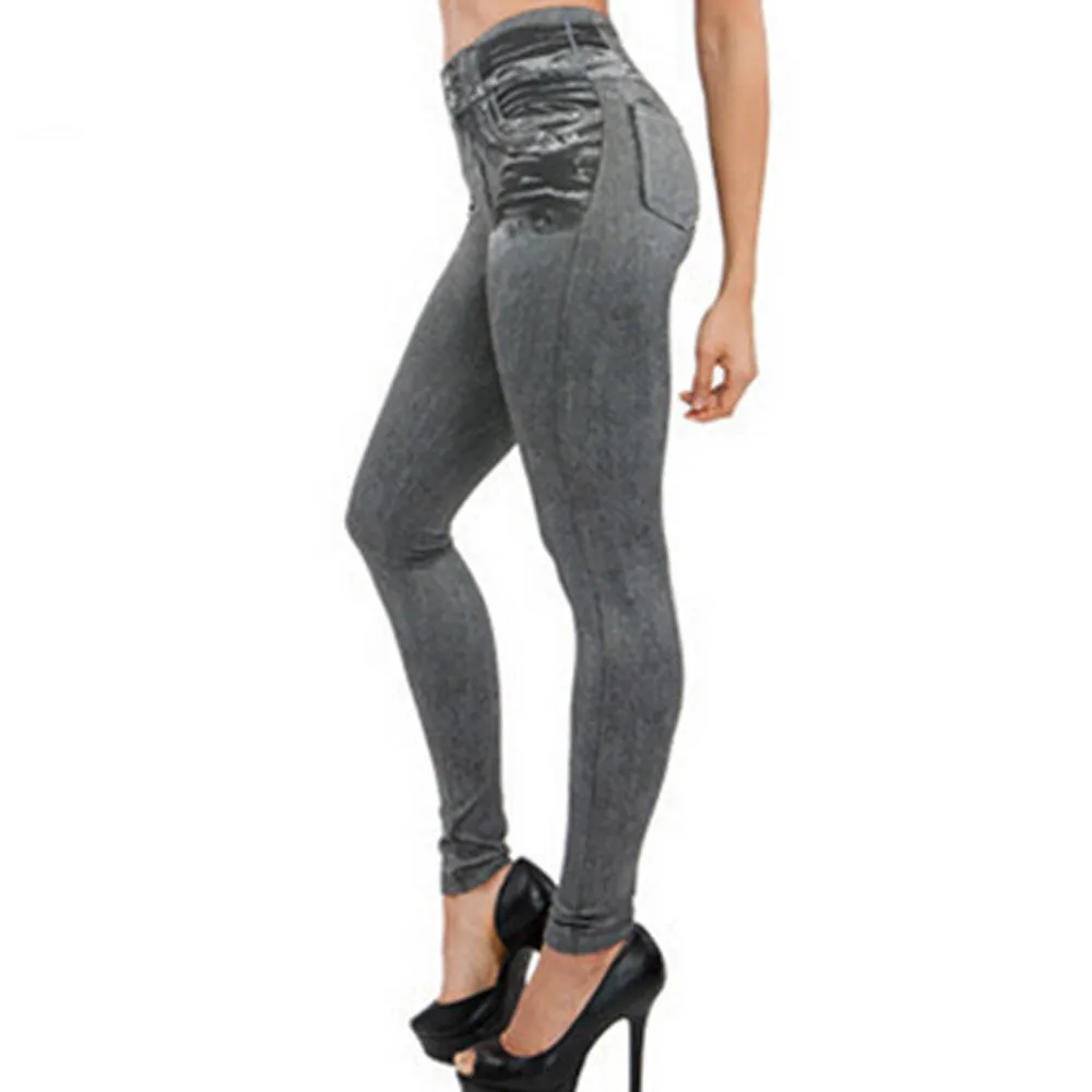 Мода новые женские брюки с принтом имитация ноги плюс вельветовые брюки низ джинсы модные сексуальные эластичные леггинсы с высокой талией Горячая Распродажа - Цвет: Серый