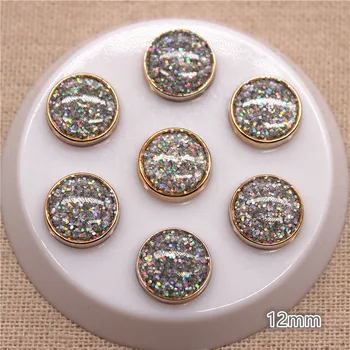

50PCS 12mm Glitter AB Golden Circle Round Plastic Flatback Button DIY Decoration Jewelry/Craft Accessories