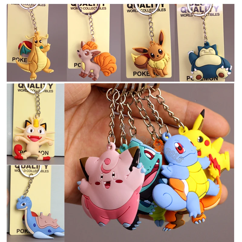 Llavero con anilla de Pokemon, llavero de PVC de Pikachu, Bulbasaur, Charmander, Charms, decoración de Accesorios para llaveros, bolso escolar de hombro
