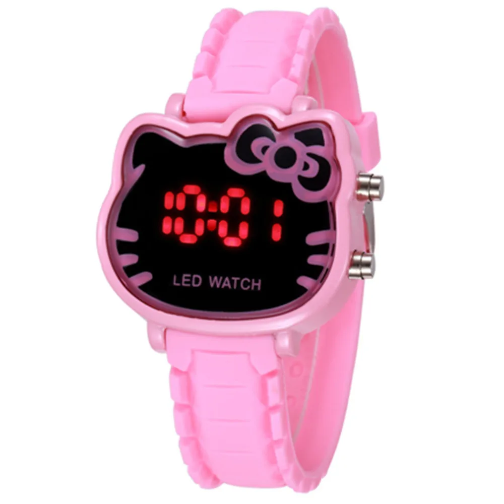 Hello Kitty Watch for Kids Children Cartoon Silicone Strap LED Electronic Wrist Watches Women Kids W