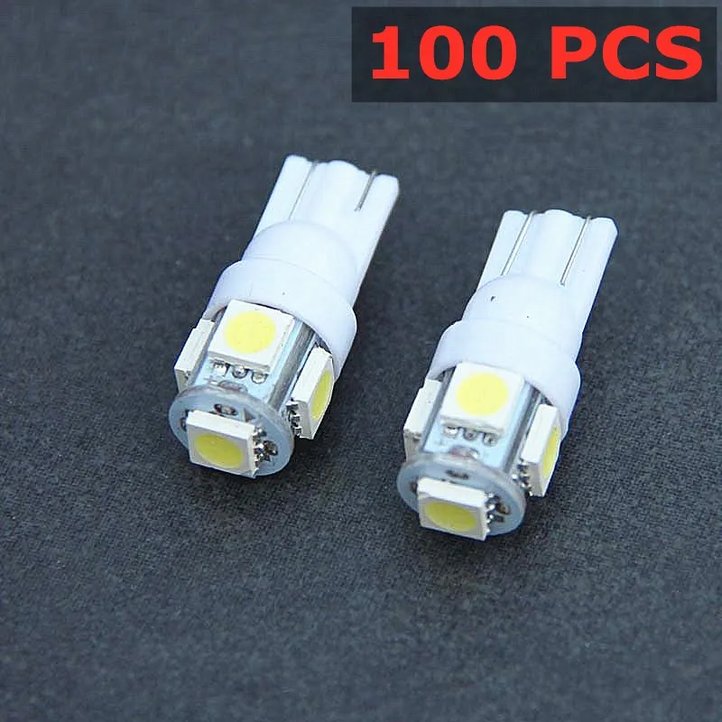 

100 светодиодных лампочек T10 W5W, 5 SMD, суперяркие, 168, 5050, 12 В