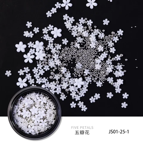 1Jar White Resin Five-Petal Flower Small Fresh&Versatile Nail Art Flower Jewelry Three-Dimensional Small Flower Nail Deco