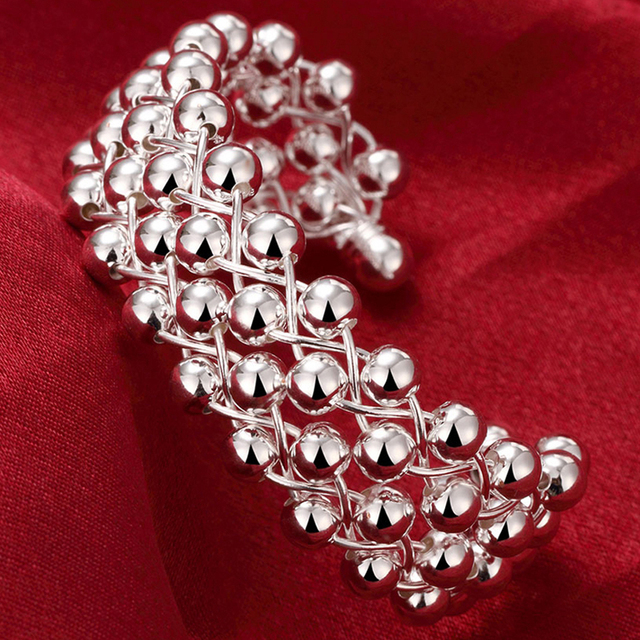 Trendy Style 925 Silver Round Heart Open Bracelet For Women Fashion Jewelry Cuff Bangles