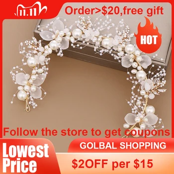 

GETNOIVAS Luxury Women Headdress Handmade Venetian Pearl Rhinestone Headband Bridal Hairband Wedding Hair Jewelry Accessories SL