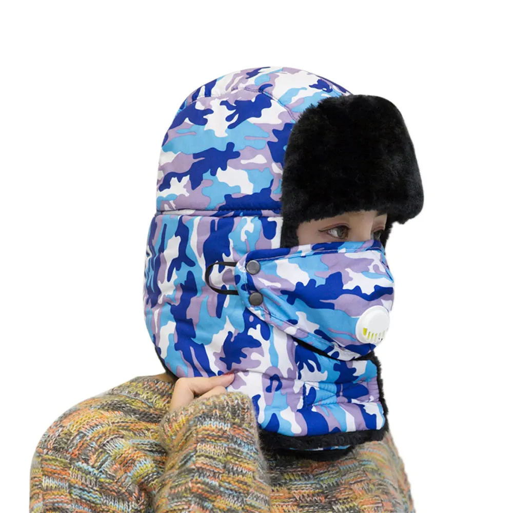 Маска-ушанка, снежная шапка, казацкая шапка для женщин, прочная дышащая Лыжная шапка с клапаном, Практичная теплая зимняя шапка-ушанка для мужчин из искусственного меха - Цвет: camouflage blue