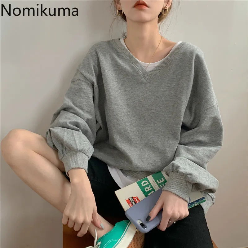 Новое поступление тонкая Толстовка Nomikuma с длинным рукавом и V-образным вырезом