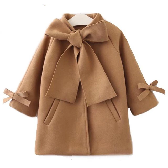 Pudcoco/шерстяное пальто для маленьких девочек; сезон зима-осень; теплый Тренч с бантом для маленьких девочек; пальто; Верхняя одежда с длинными рукавами; куртка