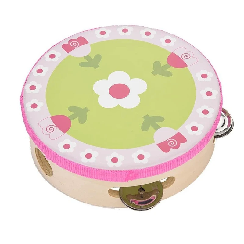 Wooden Tambourine Hand Drum Kids Percussion Instrument Toy Gift with Bell's Cymbals Can Give Out