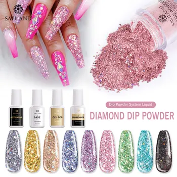 

SAVILAND Dipping System Nail Kit Dipping Powder with Base Activator Liquid Gel Nail Glitters Natural Dry DIY Nail Art Salon