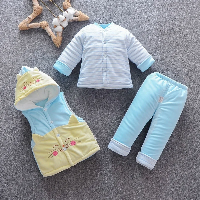 

Winter Newborns Infant Thick Autumn & Winter Waistcoat Three-piece Set-0-1-Year-Old Winter Male Baby Padded Clothes