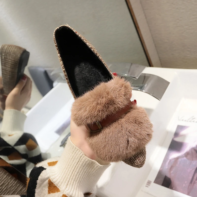 Новинка 2019 года; винтажные туфли на плоской подошве с мехом; женские лоферы без застежки; женские комфортные туфли; цвет хаки, черный;