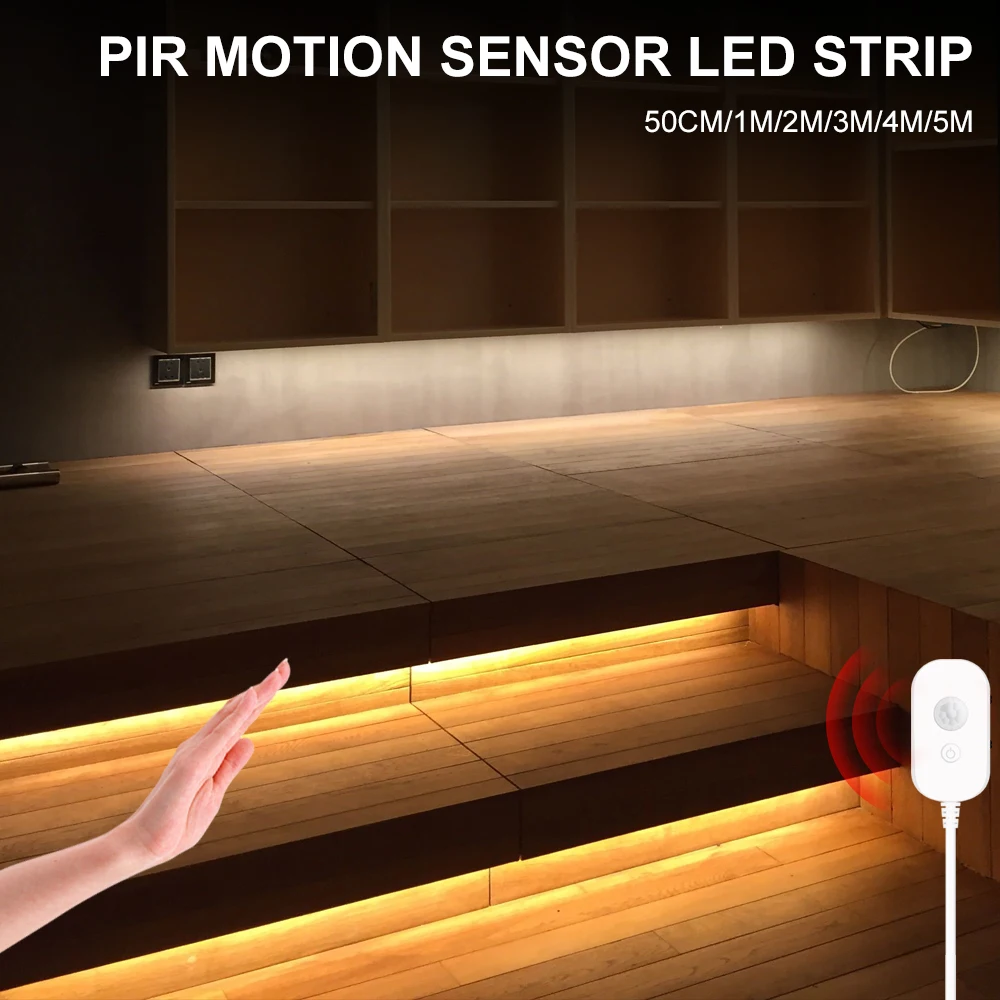

Wireless PIR Motion Sensor LED Strip light USB DC 5V Auto on/off Stairs Wardrobe Closet Kitchen Night Lamp Tape 1M 2M 3M 4M 5M