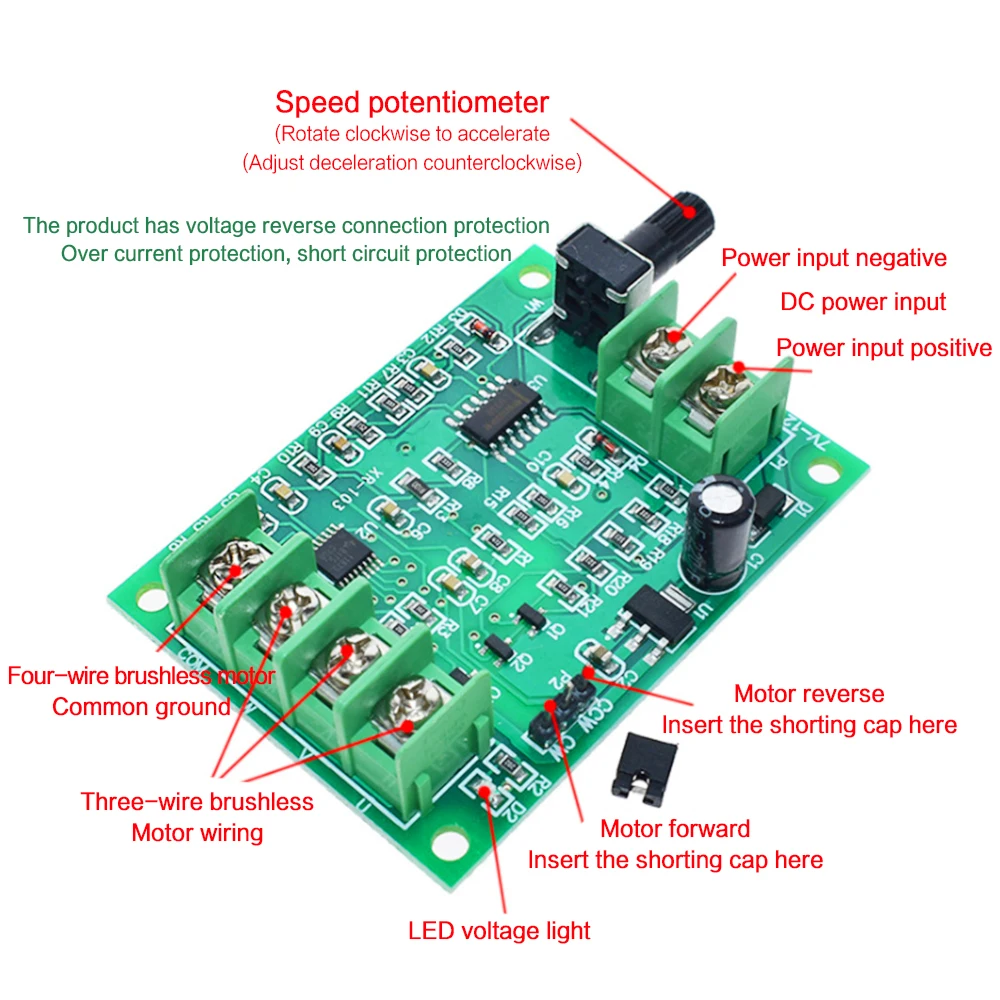 5V 12V Brushless DC Motor Driver Controller Board with Reverse Voltage