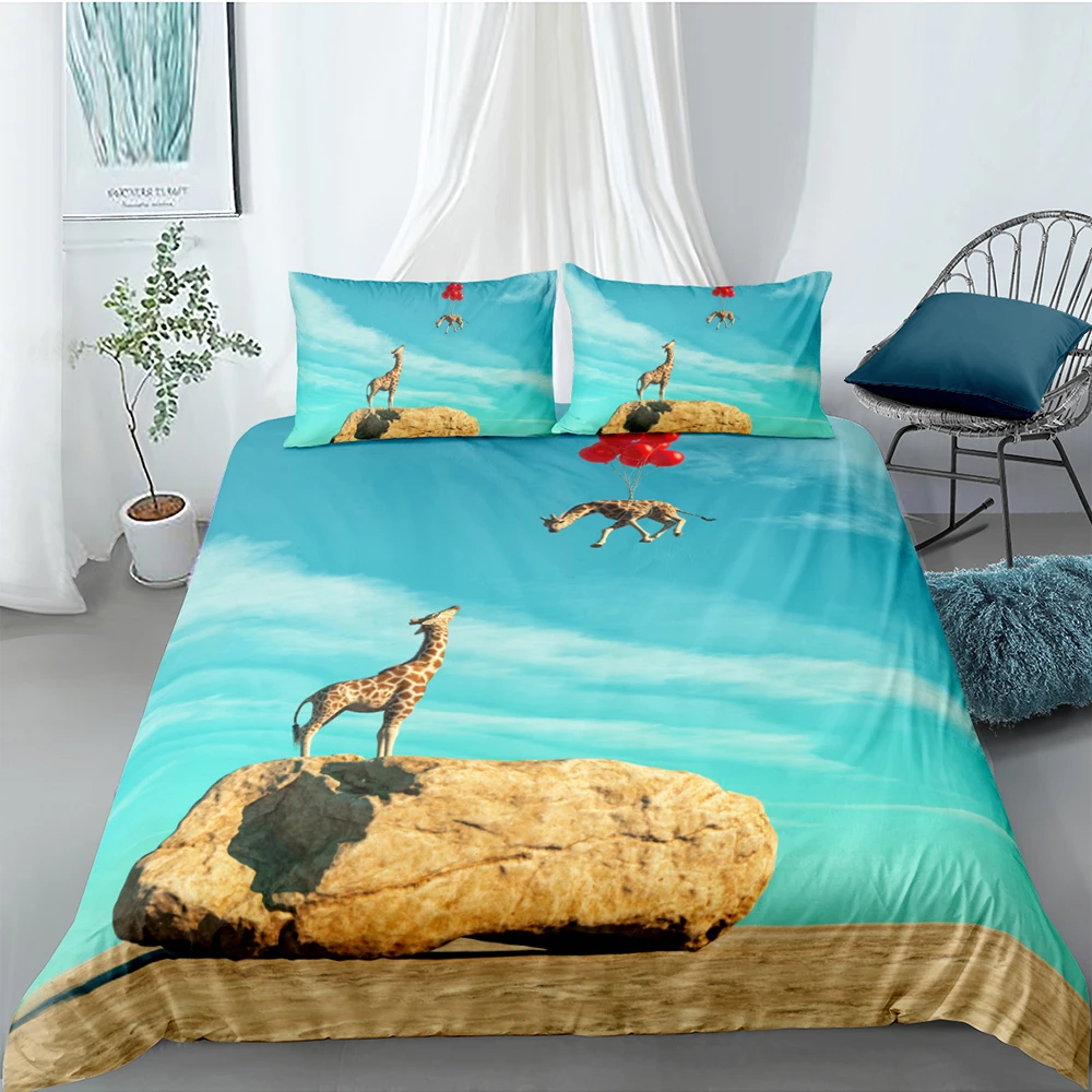 Giraffe Bedding Set Creative Funny Lifelike 3D Duvet Cover Soft King