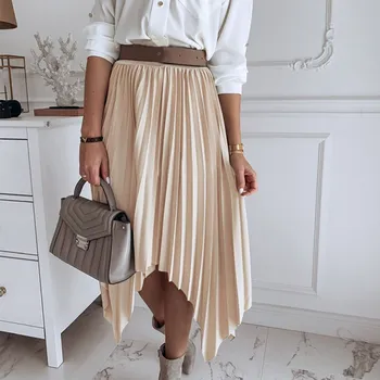 

Summer New Women Pleated Skirts Loose Dovetail Half-Length High Waist Solid Skirt Mesh Elegant Skirt H8 H8