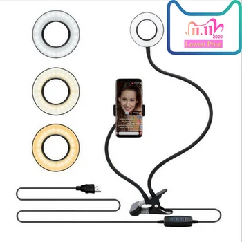 

2 in 1 Dimmable 3 Lighting Modes Selfie Ring Light w/Flexible Mobile Phone Holder Desktop Lamp For Tiktok Youtube Live Streaming