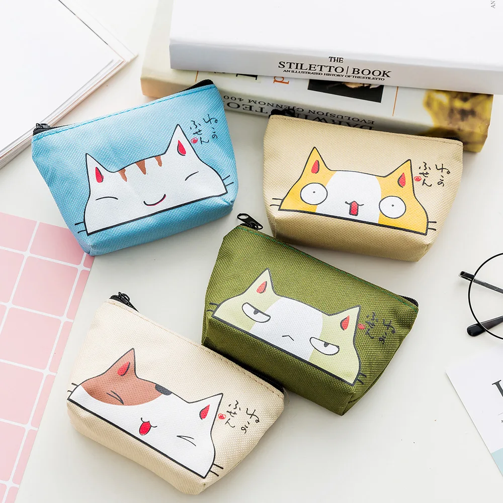 

PACGOTH New Fashion Oxford Cloth Cute Cat Cartoon Animal Coin Purse Zipper Key Card Holder Money Storage Bag Small Wallet,1Piece