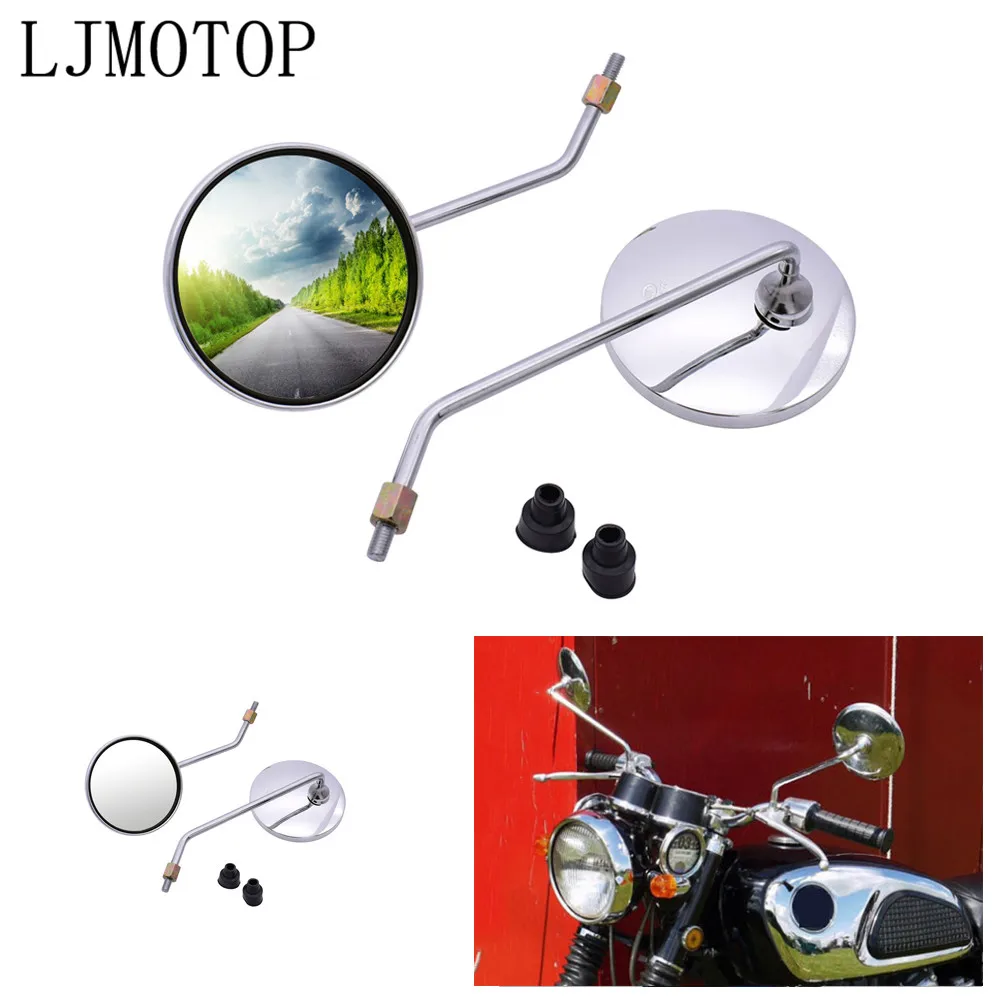 For Yamaha DT125 Gas Gas EC2T FSE FSR EC 250 300 TC TE 125 Universal Motorcycle Mirrors Aluminum Chrome Round Mirror Long Stem