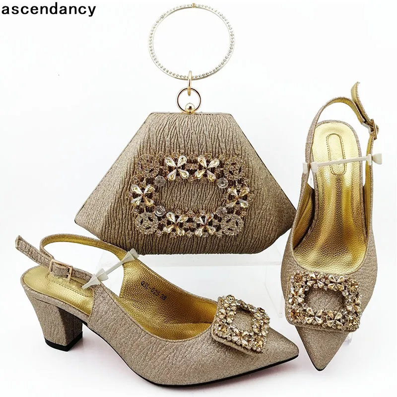 

Women Shoes and Bags To Match Nigerian Shoes and Matching Bags Set with Rhinestone Nigeria Party Shoe Bag Set Color Italian