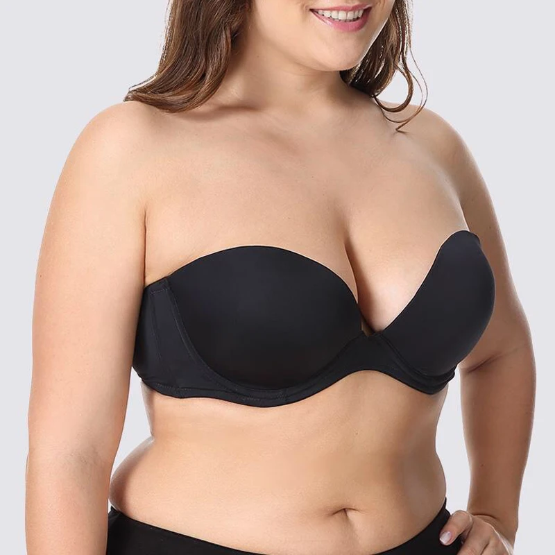 

Women Low Cut Strapless Smooth Demi Shell Shape Removable Pad Multiway Bra