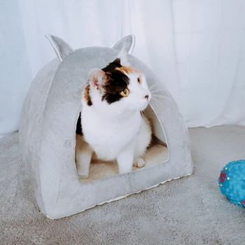 

Dropshipping Pet Dog Bed Indoor Kitten House Warm Small for Cats Dogs Nest Collapsible Dog Cave Sleeping Plush Mats Hand Wash