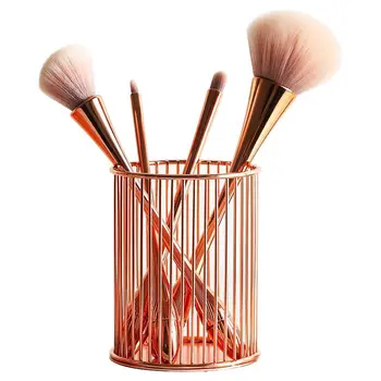

Nordic Rose Gold Metal Pencil Holder Wire Stripes Hollow Vase Desk Organizer Office Desktop Storage Sorter Stationery Stand