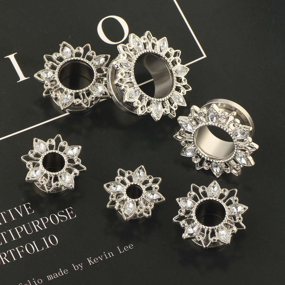 JunlowPY Screw Fit Ear Gauges Kit Surgical Steel Tunnel Expander Earrings Earlobe Plugs Body Piercing Jewelry Set for Women