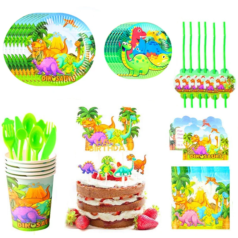 

10 People Dinosaur Disposable Tableware Set Dino Napkin Plates 1st Jungle Safari Birthday Decor Happy Birthday Decor Kids Boys