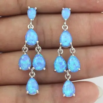

Hot Selling silver plated fire Opal Jewelry White & Blue & Orange Fire Opal Long Stud Earrings For Women