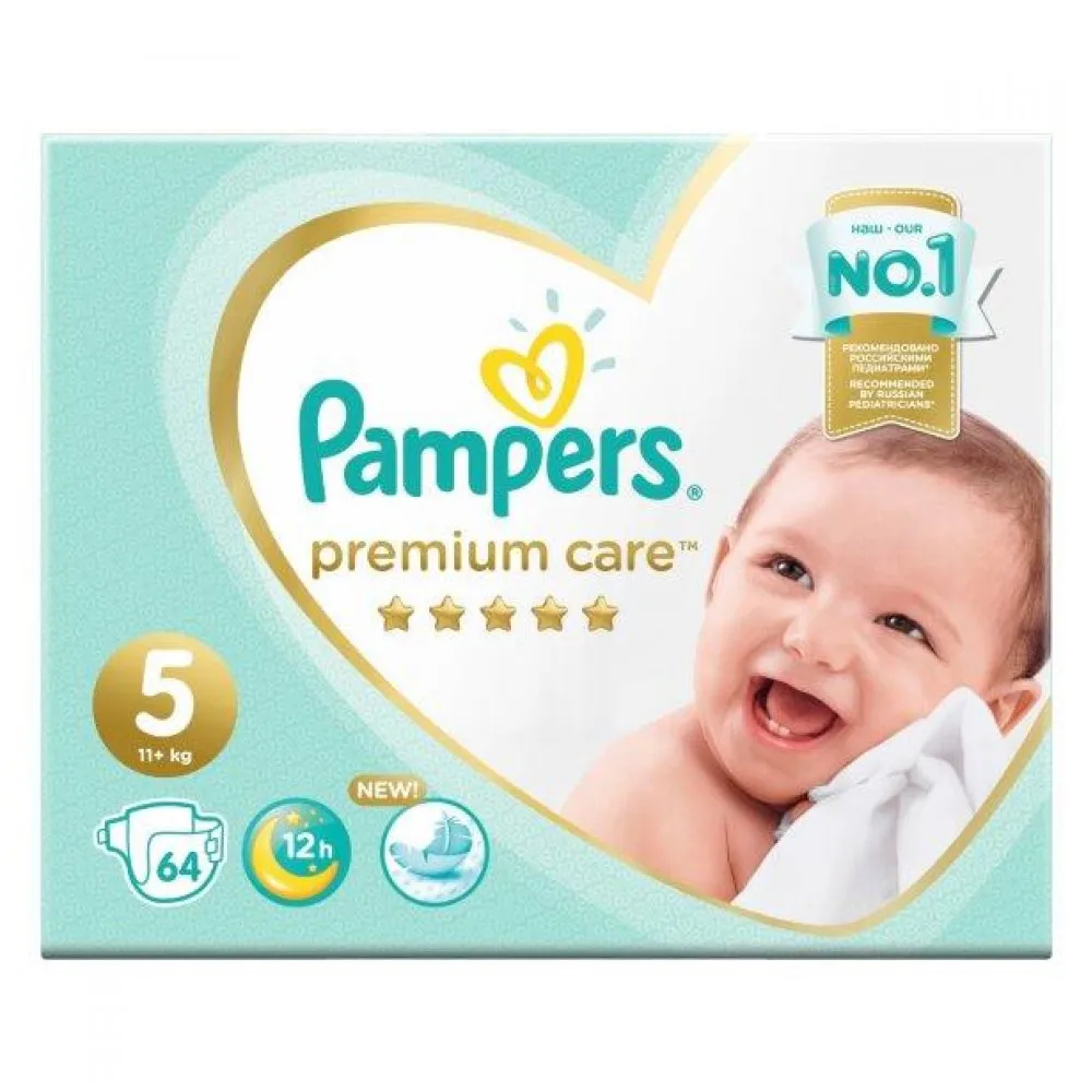 Подгузники Premium Care Pampers, размер 5,(11-16 кг), 64 шт