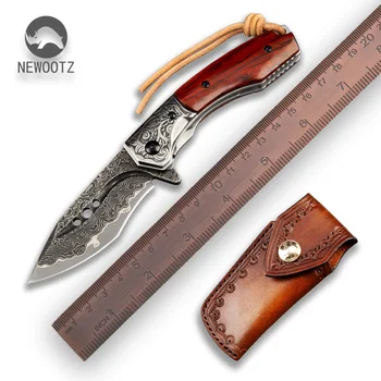 

NEWOOTZ Folding Pocket Knife Japanese VG10 Damascus Steel Survival EDC Tactical Hunting Knives with Sheath for Self Defense