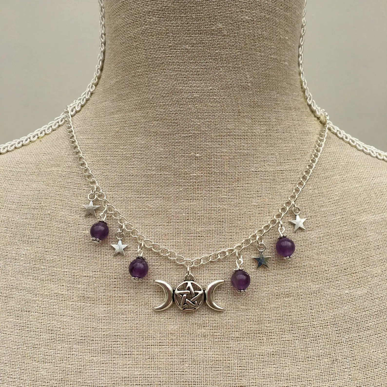 Triple Moon Necklace wiccan jewelry triple goddess pentacle necklace pentagram necklace pagan necklace - Image 5