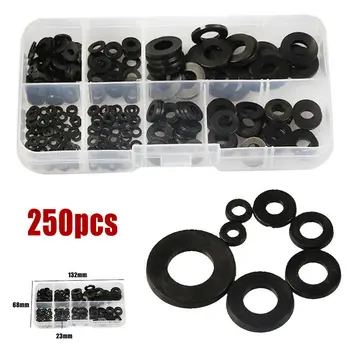 

250 X/set Black Nylon Rubber Flat Ring Washer Gasket Classification Kit M2 - M8