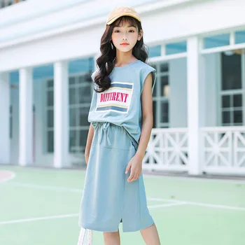 

YourSeason 2020 Summer Girls Two Piece Set Letter Printed Sleeveless Shirt Tops And Skirt Baby Girl Clothing Suit
