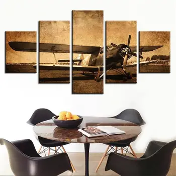

Framed 5 Piece Wall Art Picture Old Vintage Airplane Canvas Painting Print Modular Poster Home Decor