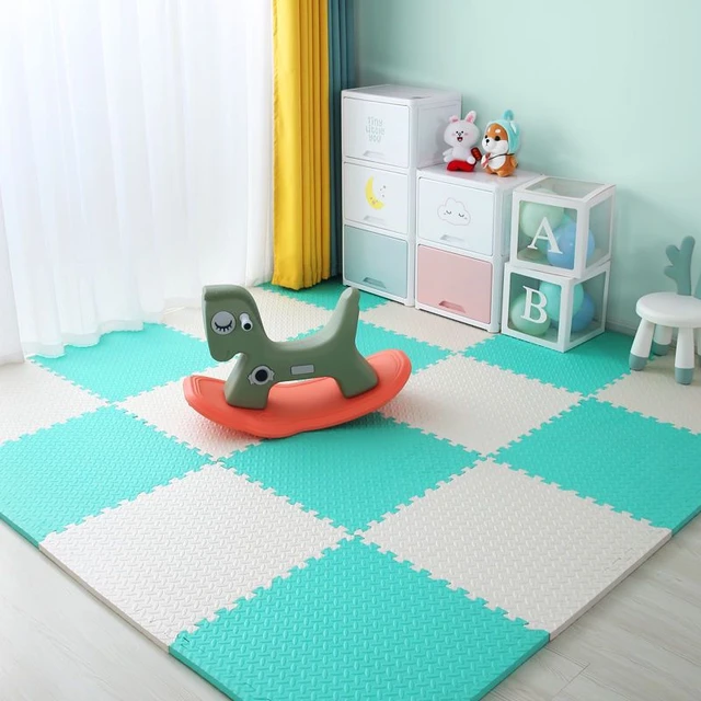Baby Foam Crawling Mat Children EVA Educational Toys Kids Soft Floor Game Mat Chain Fitness Brick Gym Game Carpet 2.5cm Thicknes Tender green white