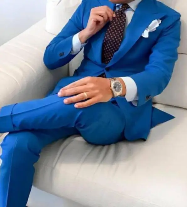Royal Blue Новая мода на заказ королевский синий мужской блейзер с лацканами таможня Лучший человек Свадьба Жених Выпускной 2 шт. Мужские костюмы(пиджак+ Пан - Цвет: Royal Blue