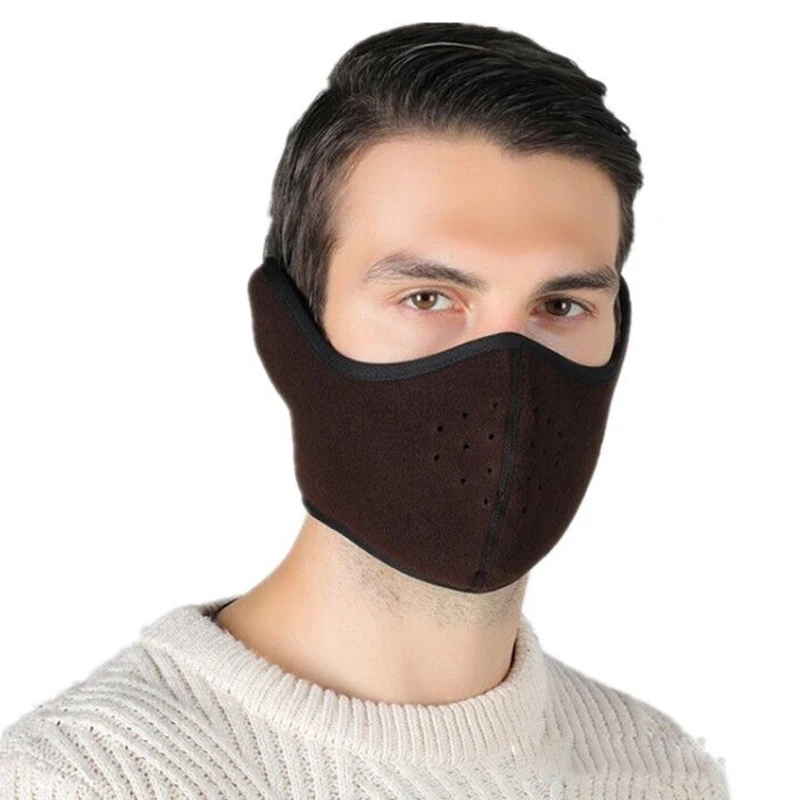 Coffe Мужская и женская велосипедная маска для лица из флиса, дышащая, зимняя, для спорта на открытом воздухе, защита для ушей, половина лица, маска для рта, теплая, для езды на велосипеде, маска - Цвет: Coffe