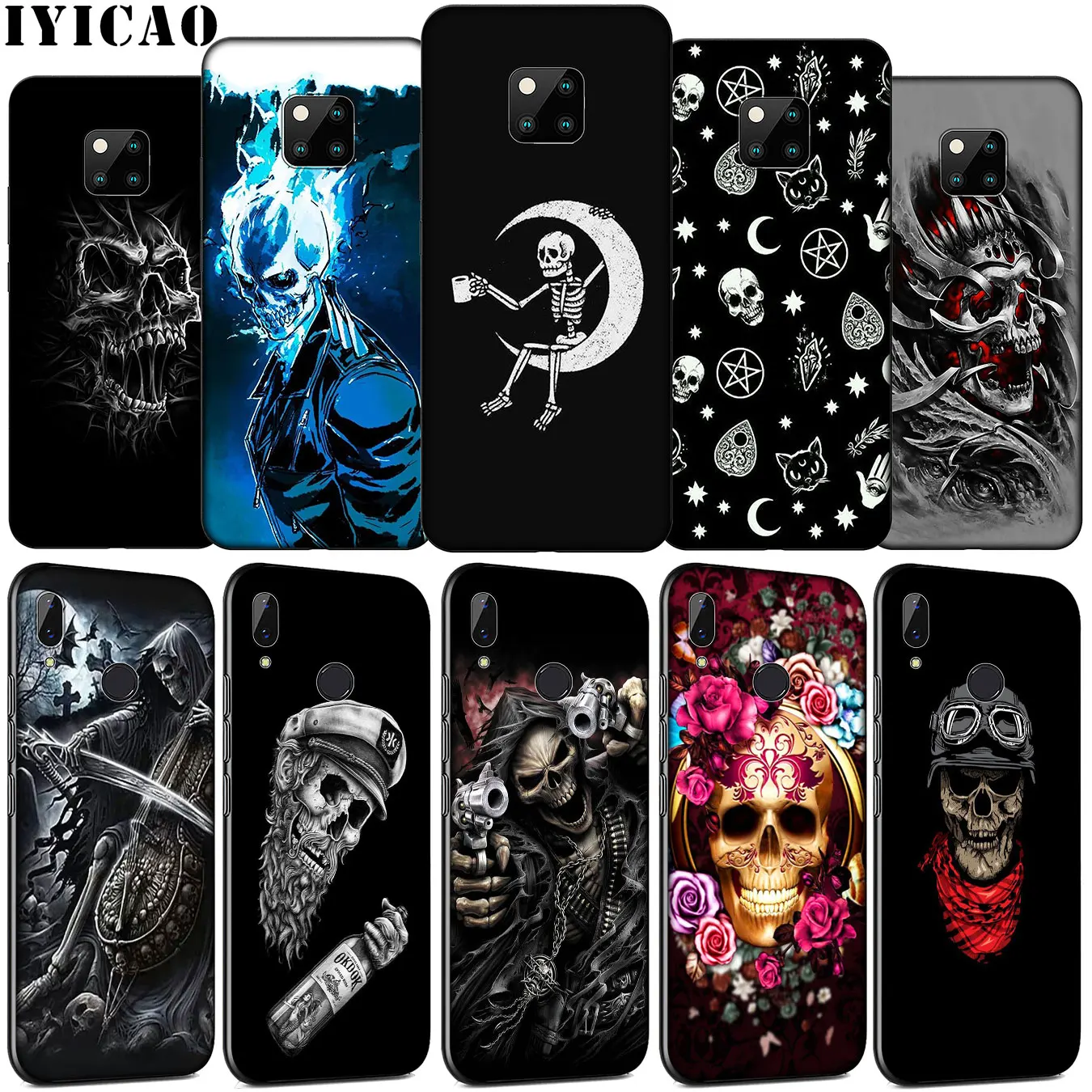 Grim Reaper Skull Skeleton Soft Silicone Phone Case for Huawei Mate 30 20 10 Pro Nova 5i 4 3 3i 2i 2 Lite TPU Black Cover | Мобильные