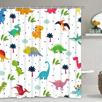 

Dinosaurs Shower Curtain, Cute Dinosaurs Shower Curtain with 12 Hooks Cartoon Kids Jurassic Bathroom Shower Curtain Waterproof