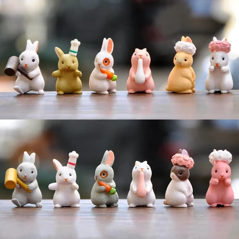 12pc/Lot Cartoon Mini Rabbit action Figures animal model Family Miniature Figurine Easter DIY pvc Decoration toys for Kids gift | Игрушки и