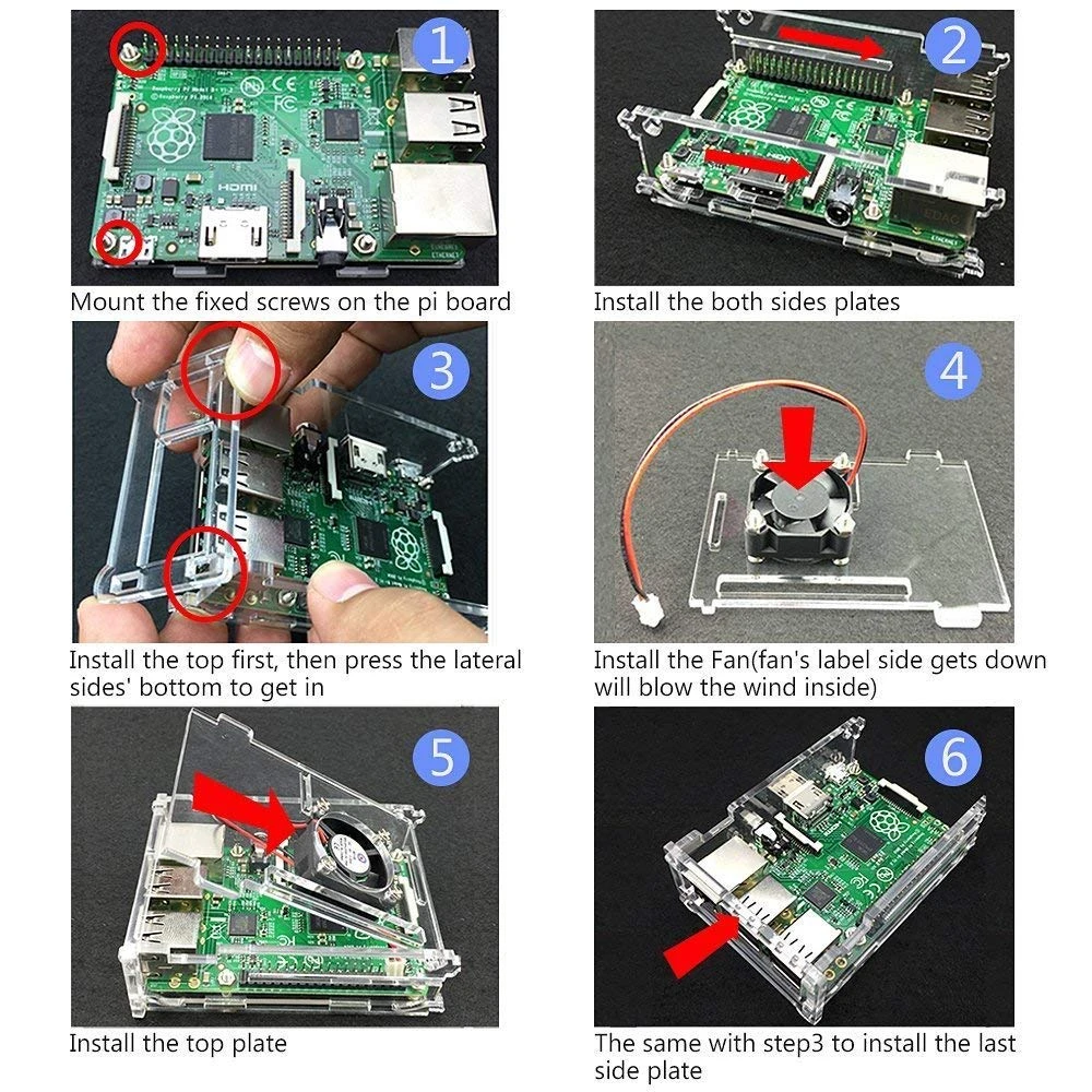 Pi 3 B+ чехол с вентилятором и 3 шт. радиаторы для Rapsberry совместимы с Pi 3 Модель B+/Pi 3 Модель B/pi 3/Pi 2/Pi 2b прозрачный