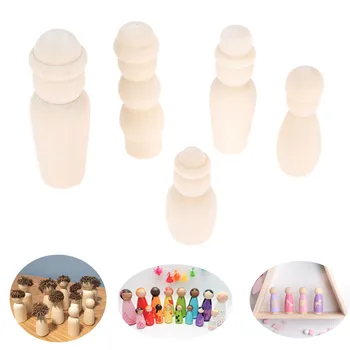 

5Pcs Family Five People Wooden Peg Dolls Family Wood Crafts Unfinished Wood DIY Art Craft Painting Toys Wedding Home Decor